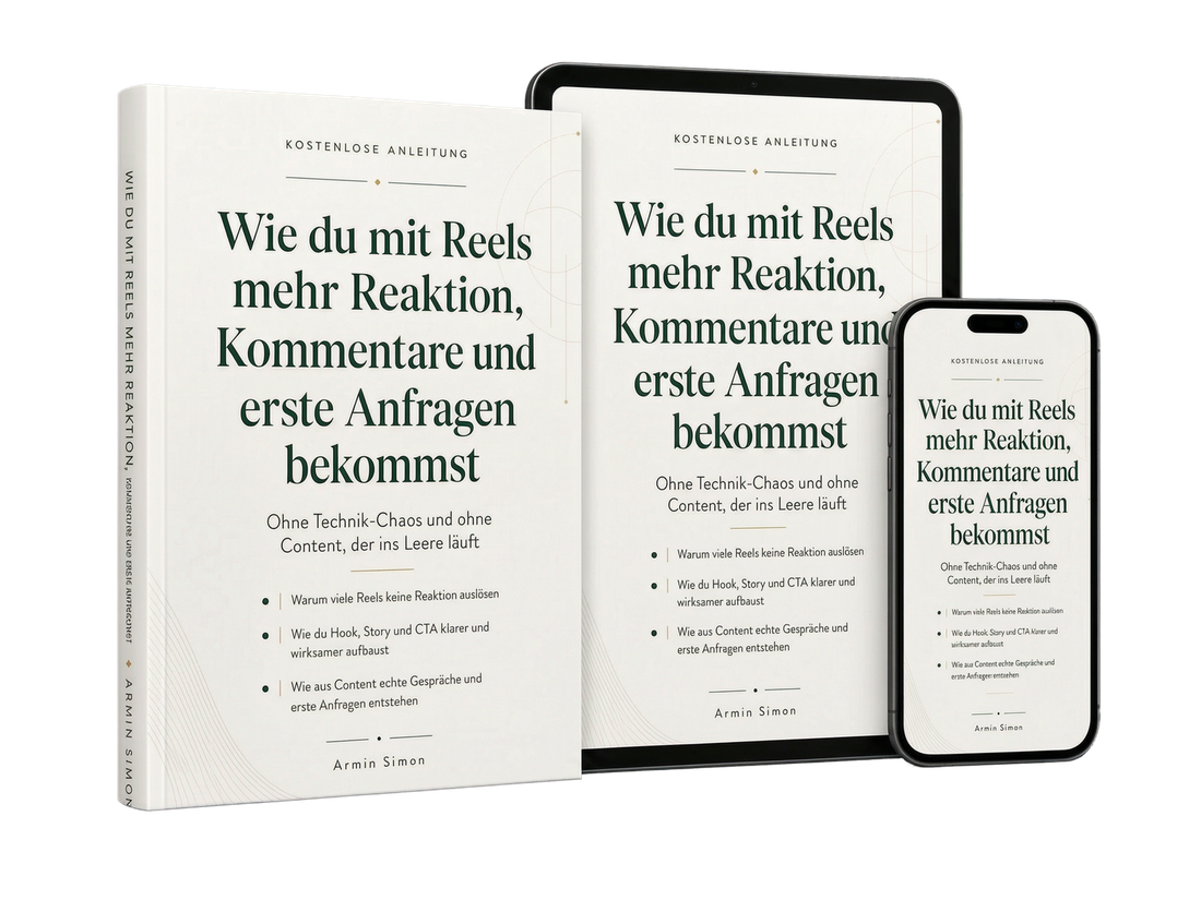 Cover der kostenlosen Anleitung: Wie du mit Reels mehr Reaktion, Kommentare und erste Anfragen bekommst